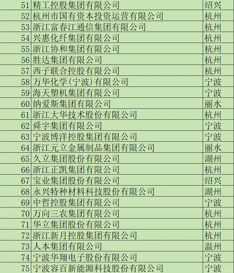 浙江省2024制造业100强企业